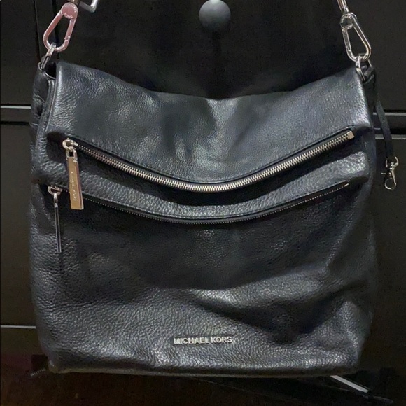 Michel Kors Black Leather Double zip pocket bag